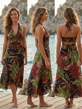 Boho- Chic Floral Halter Wrap Dress